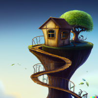 DALL·E 2022-12-05 12.12.51 - A photorealistic tree house on a mountain, a crooked path leading towards it.png